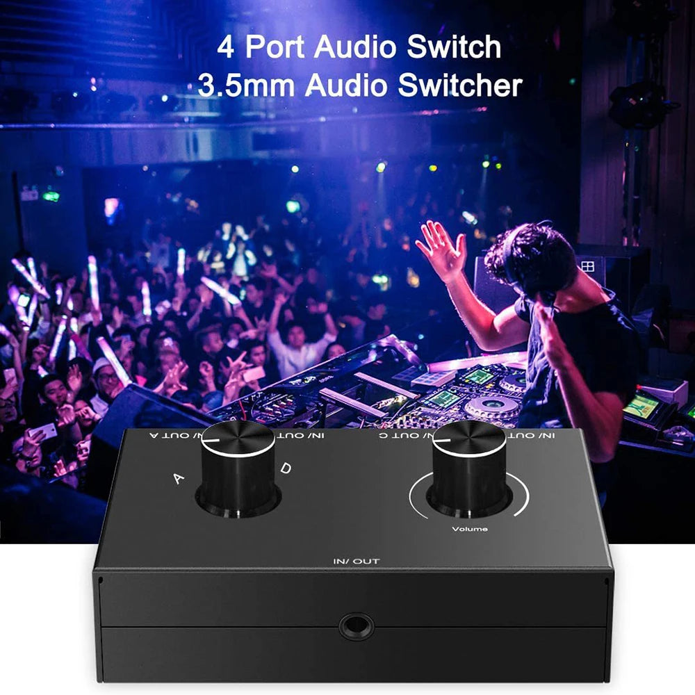 4 Way Jack Audio Switcher Stereo Bi-directional Switch Splitter Box 1