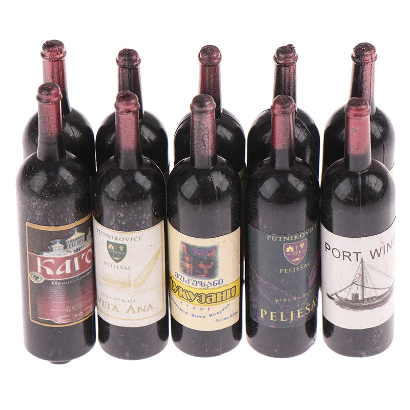 ▶10Pcs 1/12 Dollhouse Miniature Mini Wine Bottle Set With Box Simulation Drinks Model Toys For Doll House Decoration Accessories Zpaxo 10pcs