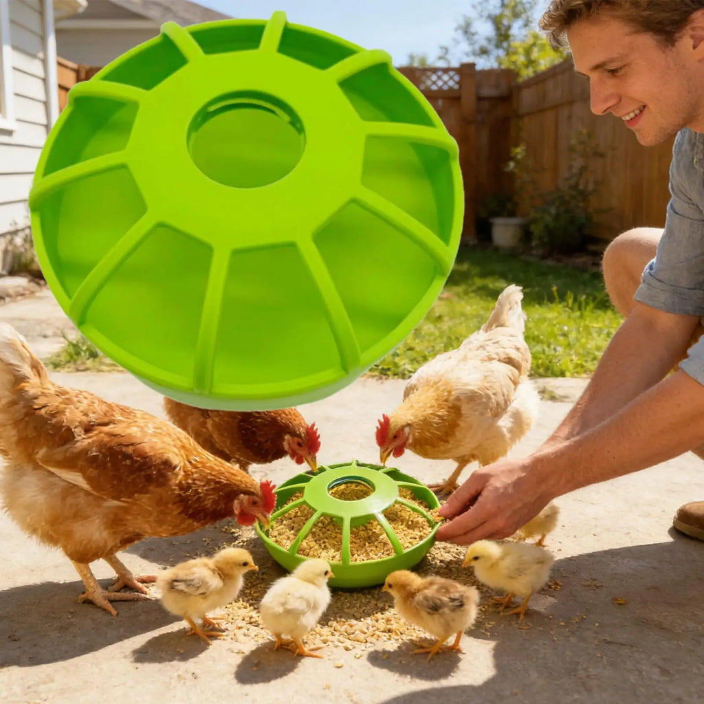 Poultry Feeder Round Spill Proof Non Slip Feeding Large Bird Cage No