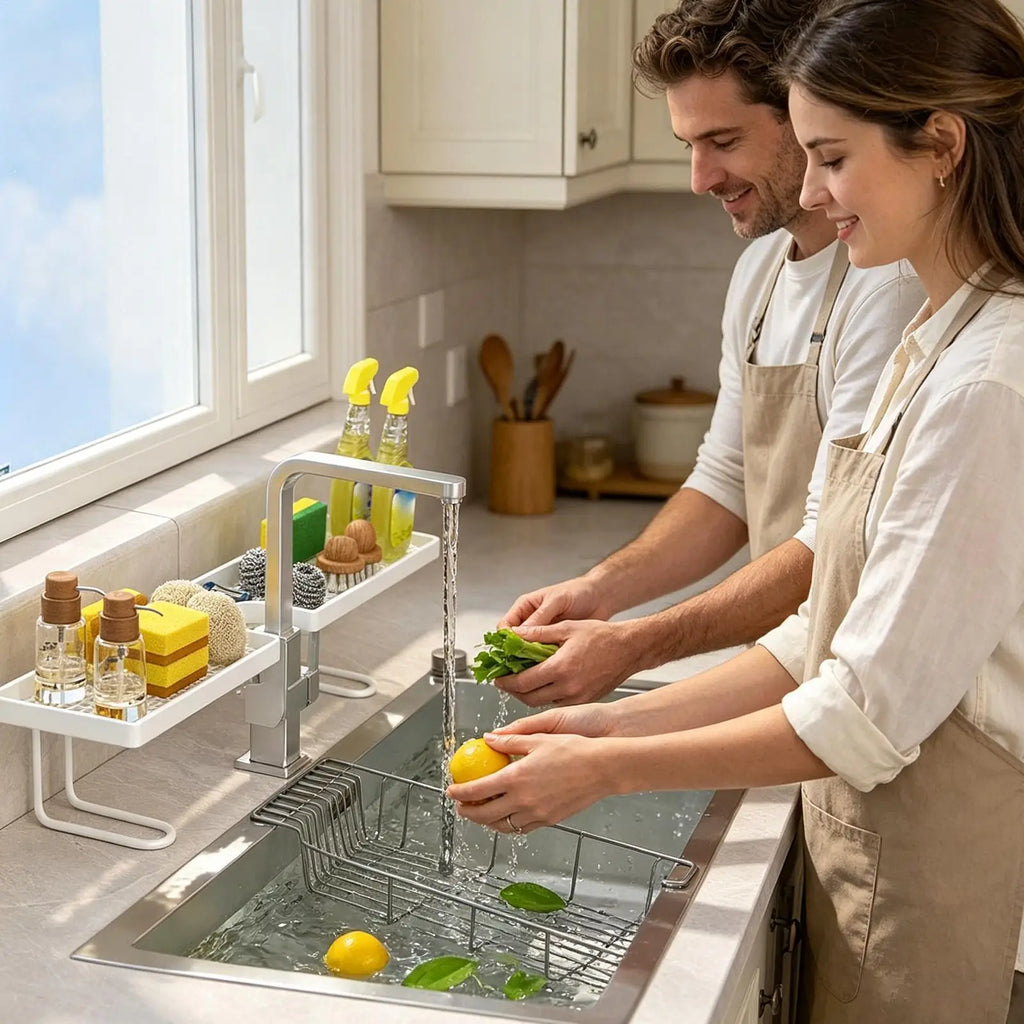 Sink Organizer Rack Kitchen Vertical Storage Faucet No Mounted Shower