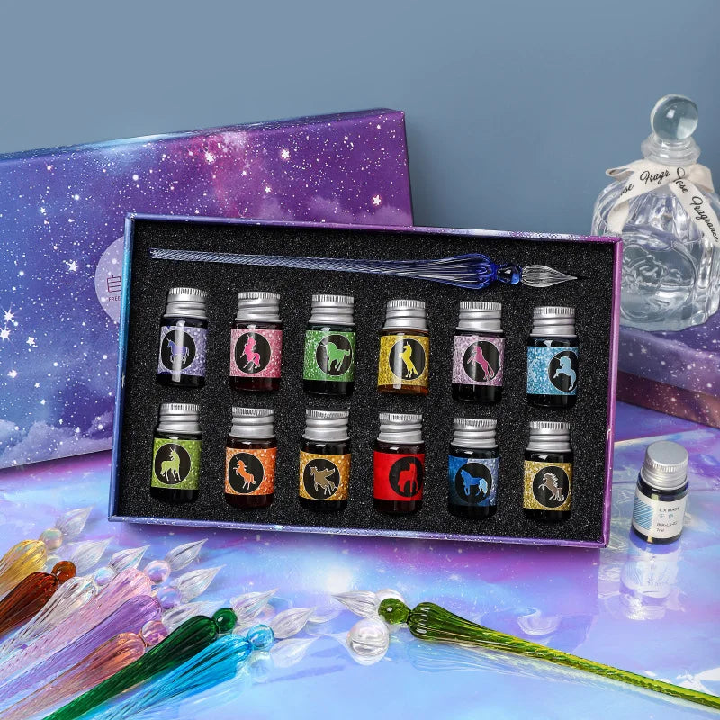 Starry Sky Glass Dip Pen Set – Gradient Crystal Gift Pen