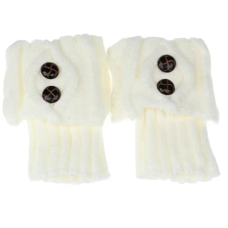 1 Pairs Autumn Winter Women's Short Rhombus Flip 2 Button Foot Warmer Zpaxo White