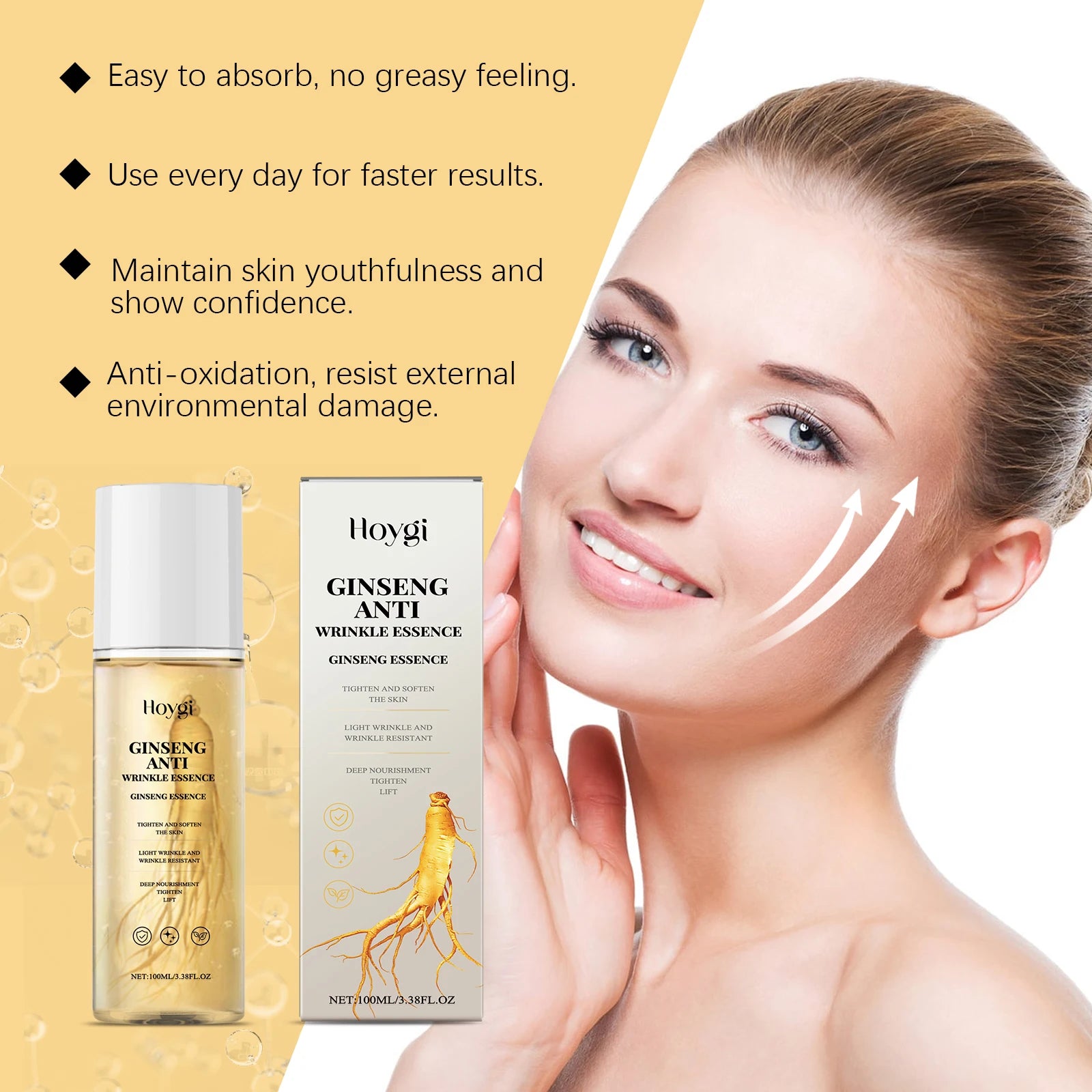 Hoygi 100ml Ginseng Power Firming Serum Reduce Fine Lines Wrinkles and Dark Circles Nourish and Tighten Face Eye Area Zpaxo