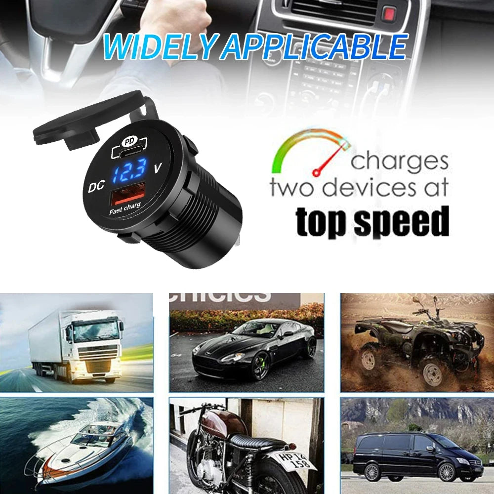 60W PD QC3 0 Car Charger Socket Voltage Meter Quick Charge 3 Power