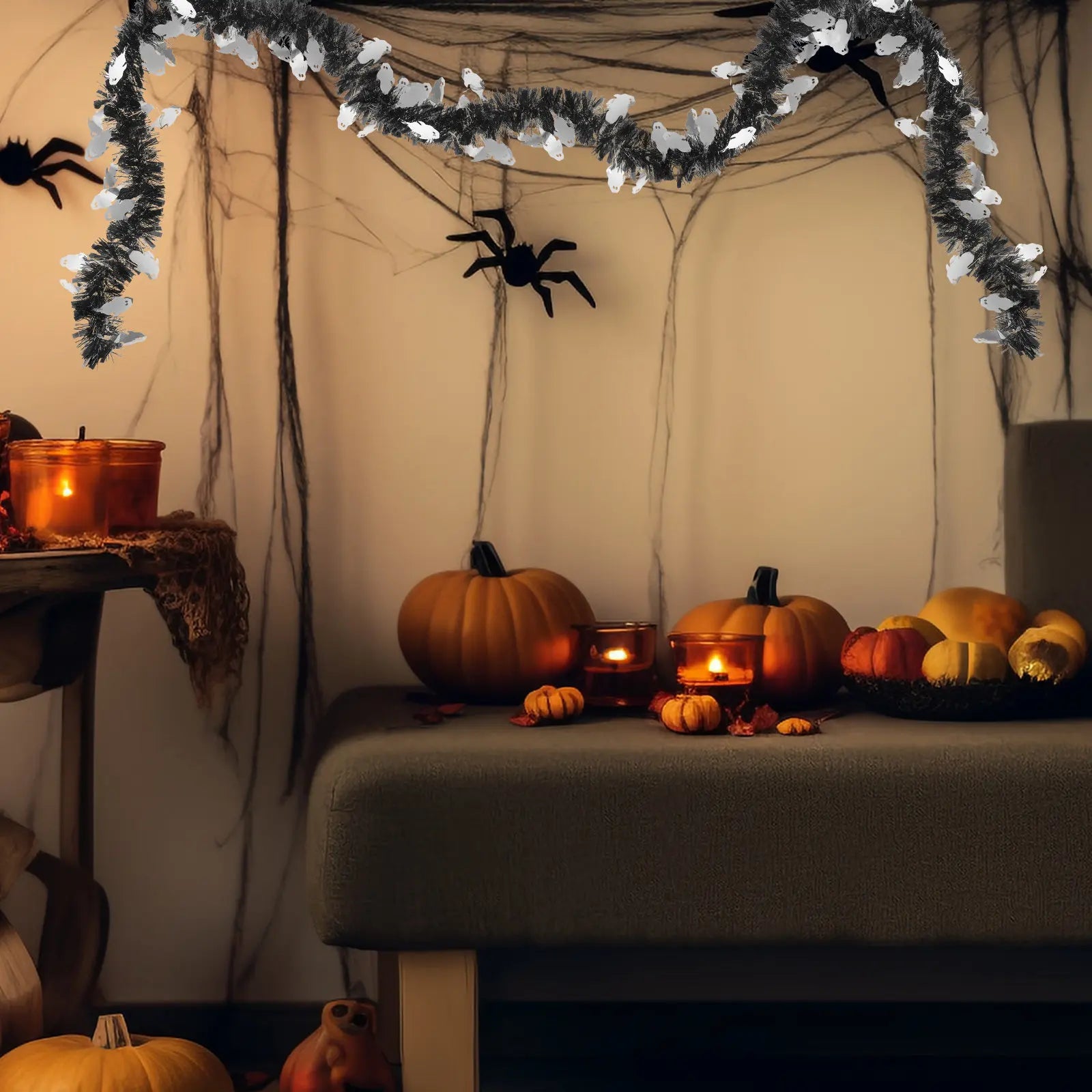 Halloween Tinsel Garland Metallic Shine 6 56ft Ghost Design Indoor