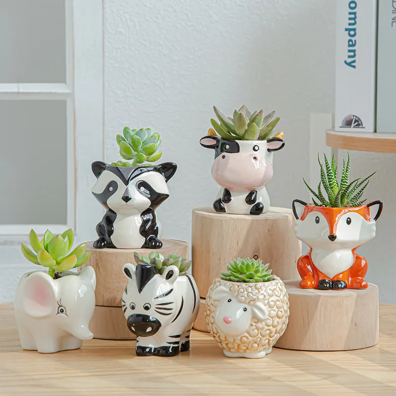 Mini Flower Pot Home Office Decoration Crafts Ceramic Cartoon Animal Flowerpot Decoration Planter Zpaxo