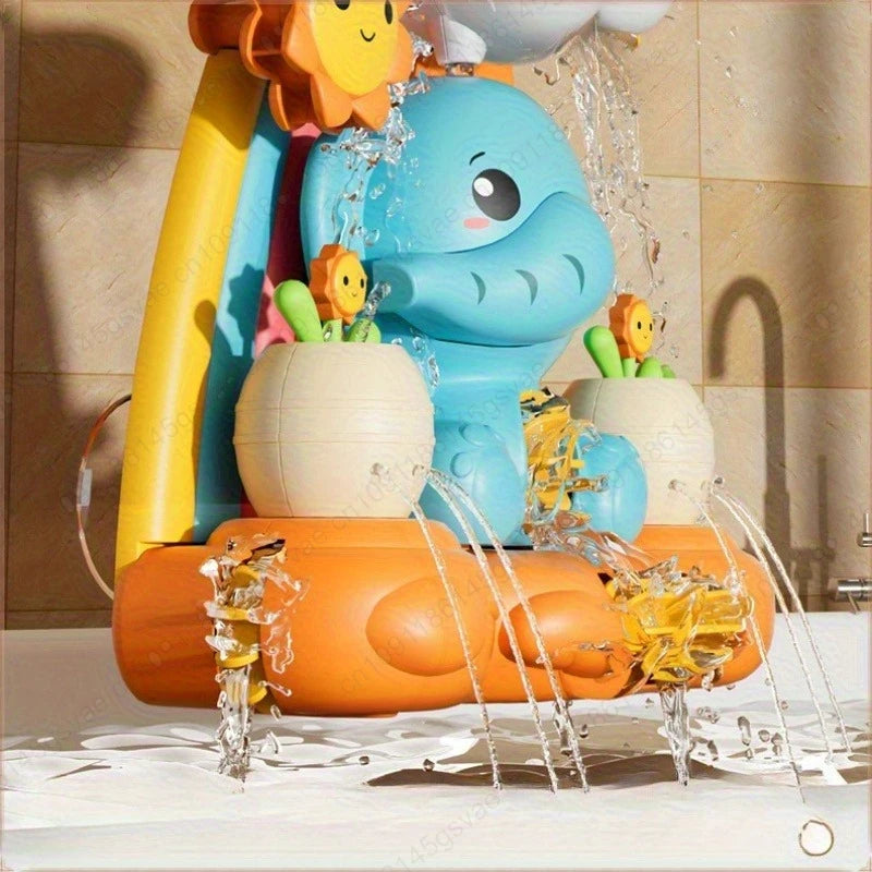 Baby children's water toys, suction cups, turning around, baby elephant water wheel, bathroom shower, male and female baby bath Zpaxo