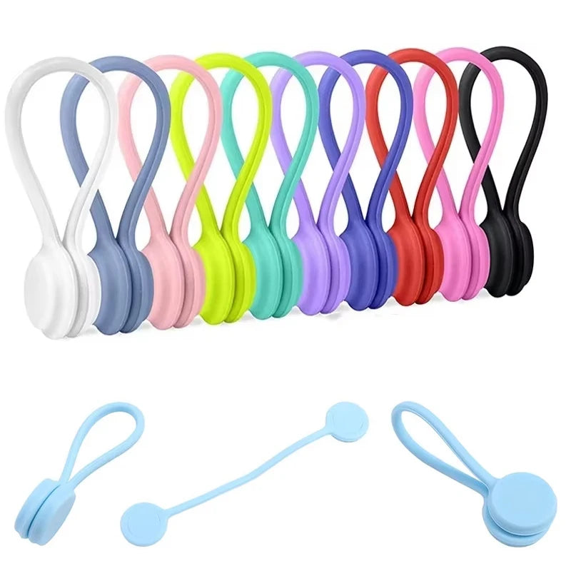 Silicone Magnetic Cable Ties Silicone Management Ties Magnet Twist Ties Reusable Cord Clips Bundling Organizing Headphones Cord Zpaxo