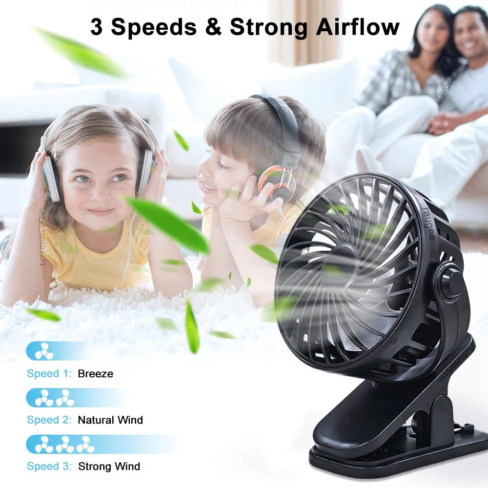 Portable Clip Fan Mini Baby Stroller USB Rechargeable Desk 360 Rotate