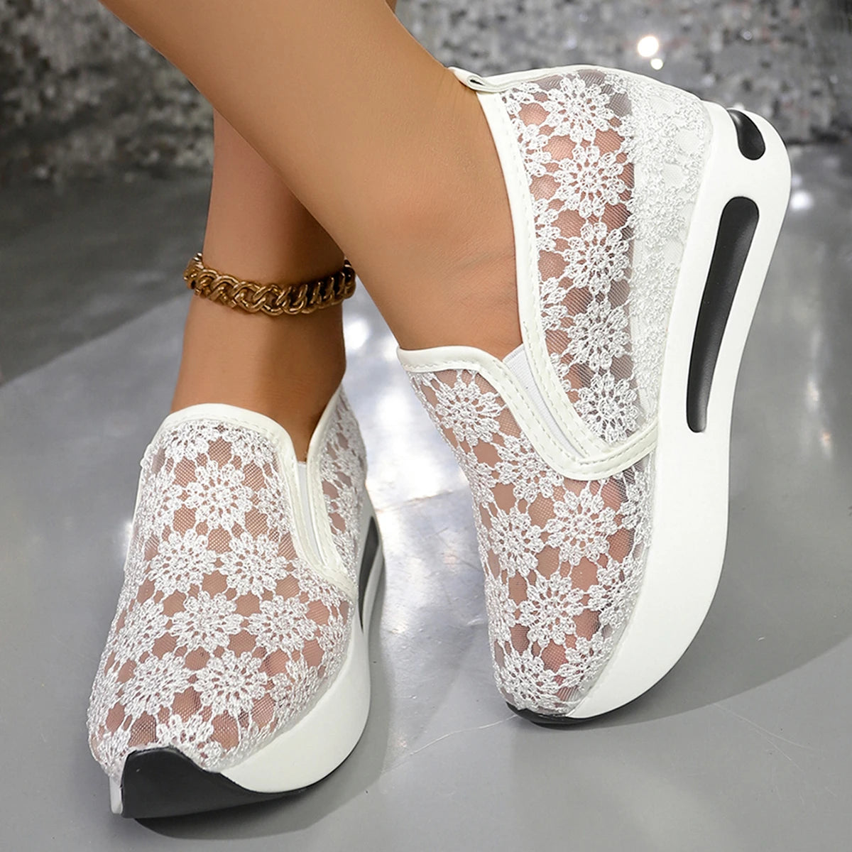 2025 New Women Sneakers Fashion Embroidered Platform Sneakers Women Breathable Mesh Sports Shoes Woman Thick Sole Slip on Shoes Zpaxo