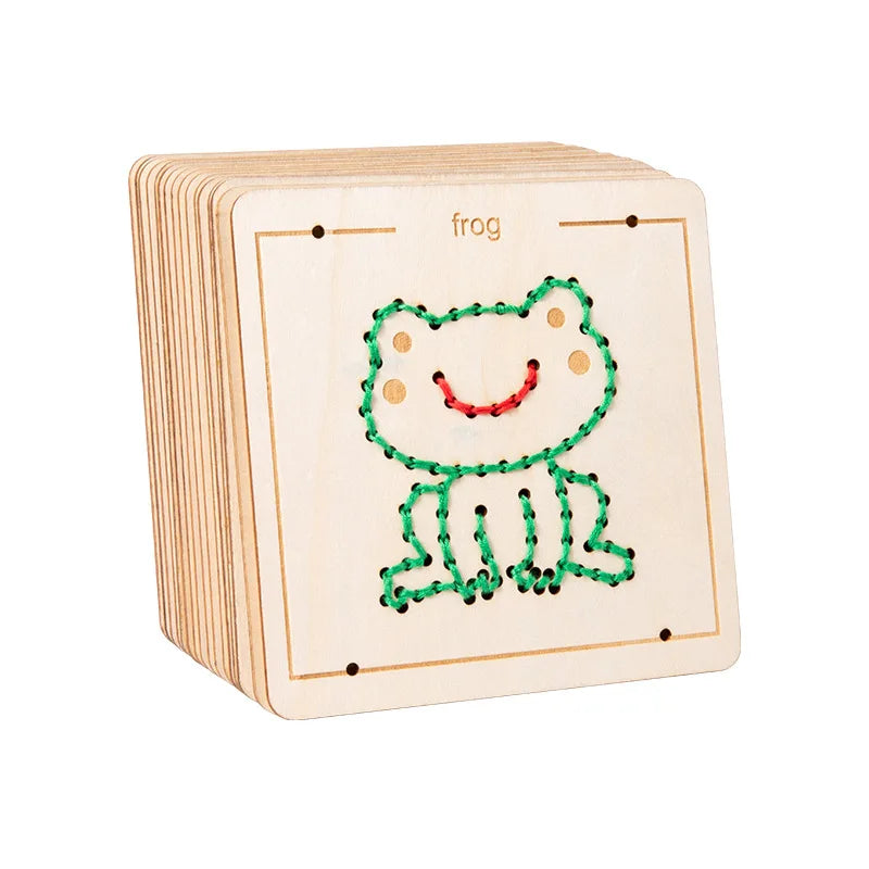 Montessori Wooden Threading Board Pre-punched Embroidery Lacing