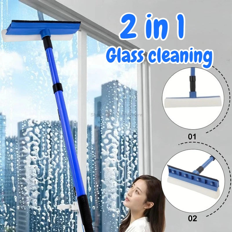 2 in 1 Multi-function Glass Wiper Home Window Cleaning Brush Telescopic Sponge Squeegee Glass Cleaner Wiper Long Handle Cleaning Zpaxo