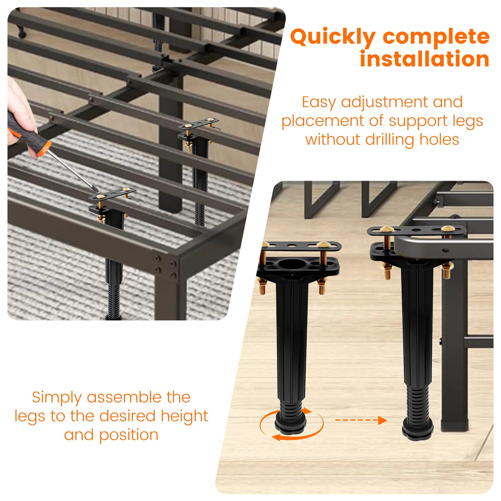 6/4pcs Bed Support Legs Adjustable Height 19-32cm Bed Frame Center Support Legs Metal Bed Replacement Legs for Bed Frame/Bed Ce Zpaxo