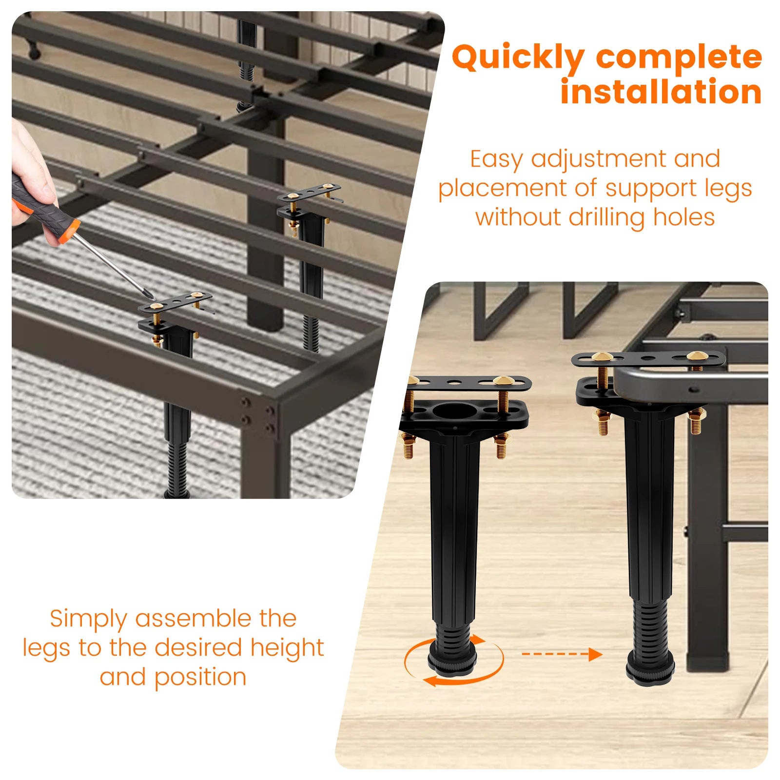 6/4pcs Bed Support Legs Adjustable Height 19-32cm Bed Frame Center Support Legs Metal Bed Replacement Legs for Bed Frame/Bed Ce Zpaxo