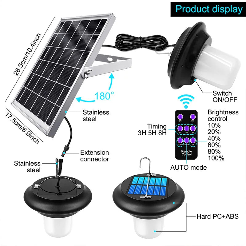 Double Head Solar Pendant Light Portable Outdoor Garland Dimmable LED Zpaxo