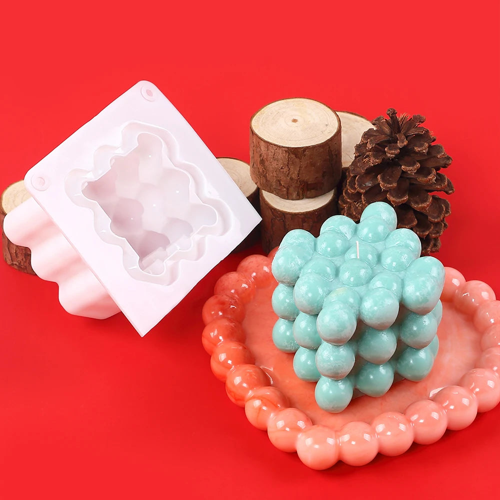 3D Heart Bubble Cube Candle Silicone Mold for Valentine's Day DIY Handmade Soap Aromatherapy Wax Chocolate Mousse Cake Making Zpaxo