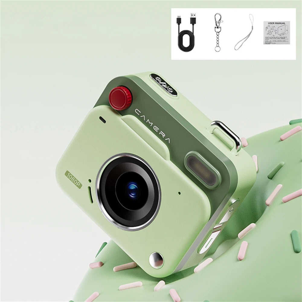 Y6000 Thumb Camera HD 1080P Retro Mini Camera Portable With Screen Flash Lamp Cam Outdoor Travel Photo Recorder CCD Digital Cam Zpaxo Green Camera Add 32G