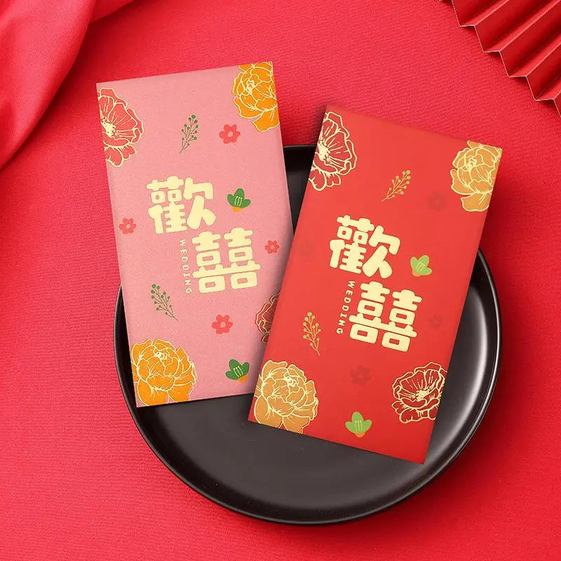 6Pcs Traditional Chinese Wedding Red Envelope Lucky Money Packets Blessing Red Packet Hongbao Wedding Gifts Zpaxo Red E
