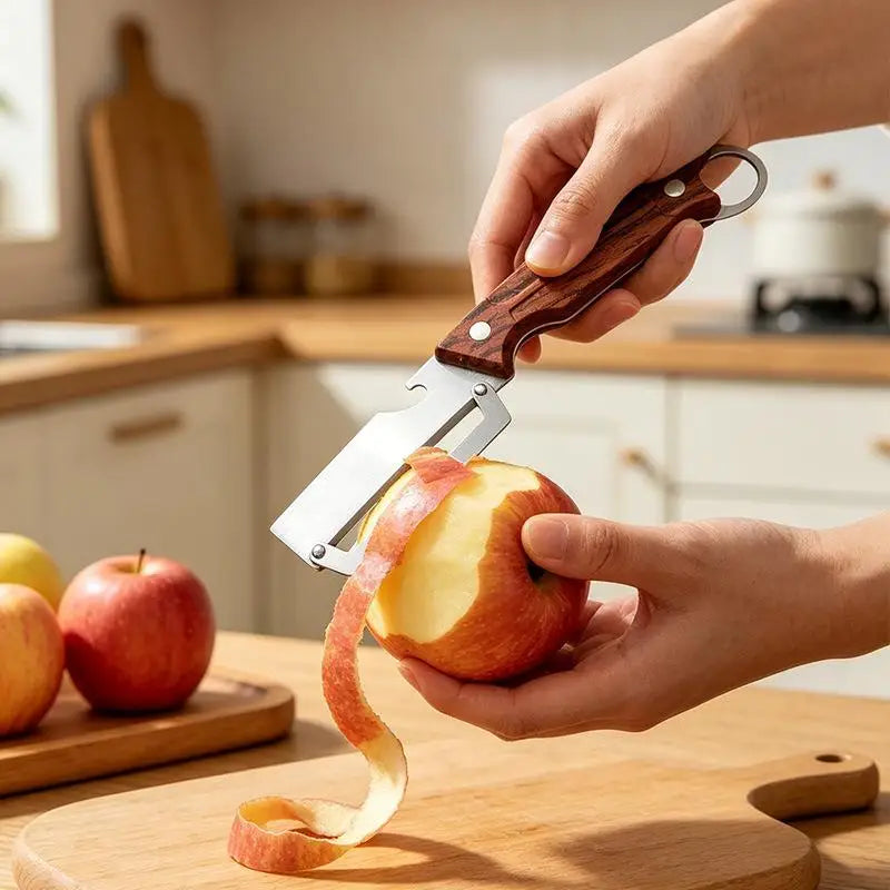 Stainless Steel Vegetable Peeler with Ergonomic Wooden Handle