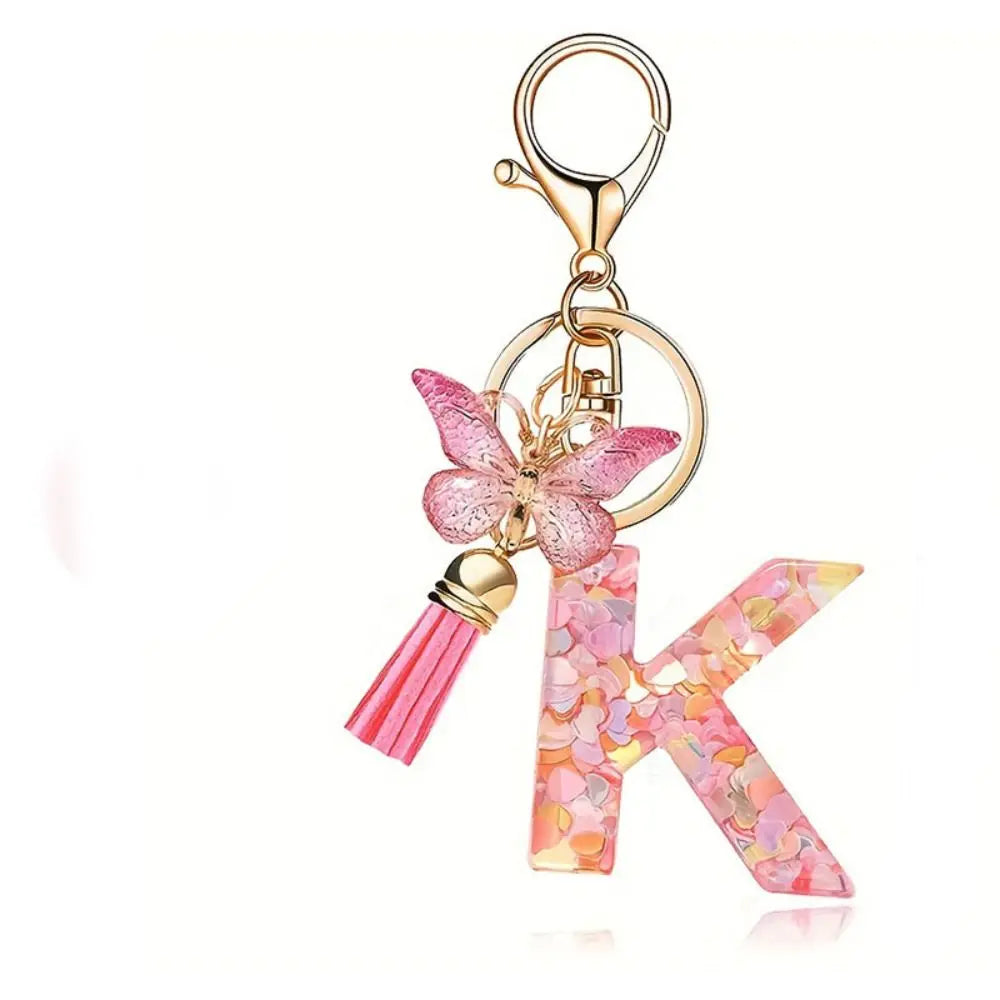 Dreamy 26 Letter Keychain Sequin Alphabet Butterfly Initial Keyring