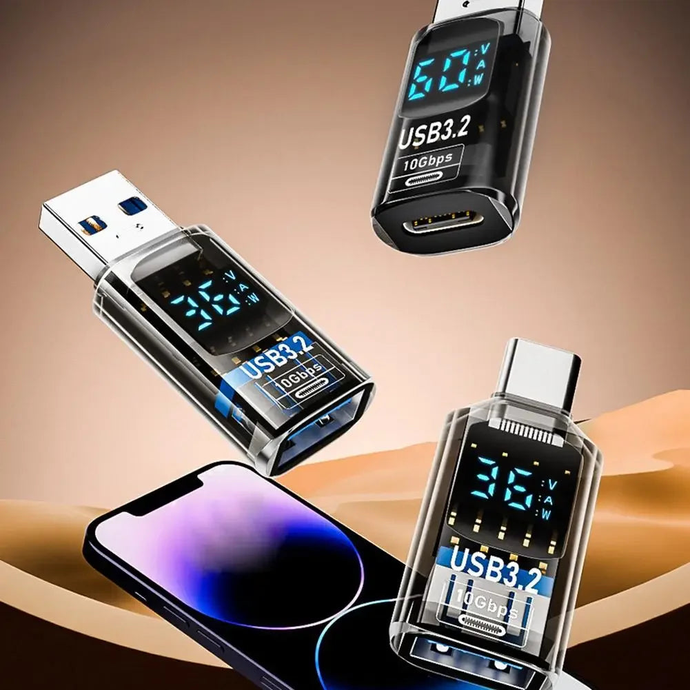 USB C Adapter 60W PD Fast Charging 10Gbps Data Transfer LED Digital Zpaxo