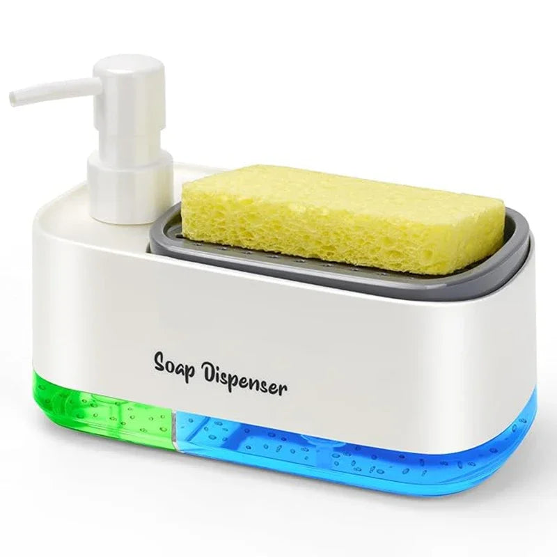 3-in-1 Kitchen Soap Dispenser Dual Pump Sponge Holder Efficient