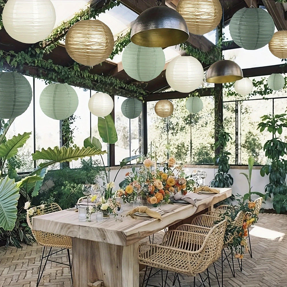 15 Sage Green Paper Lanterns Wedding Decoration Background Hanging