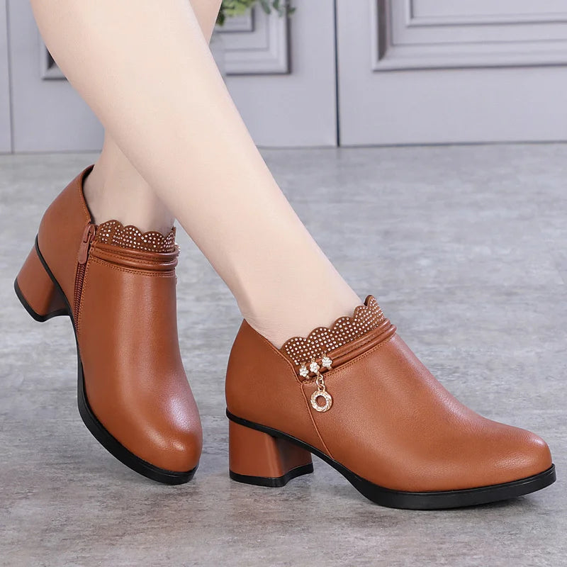 Solid Spring Autumn Women Fashion Pumps Thick Heels Soft Comfortable Zpaxo