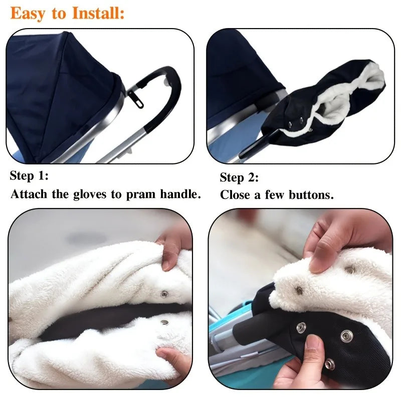 Stay-toasty Stroller Gloves Windproof Plush-lined Easy Clip-on Design
