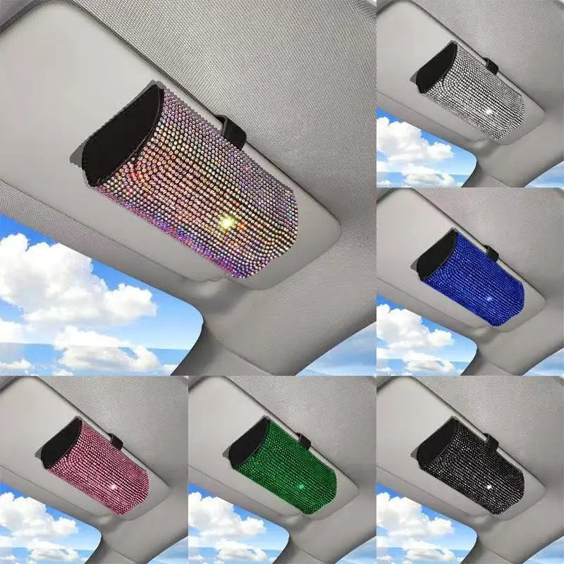 Bling Rhinestone Car Sun Visor Glasses Case & Organizer