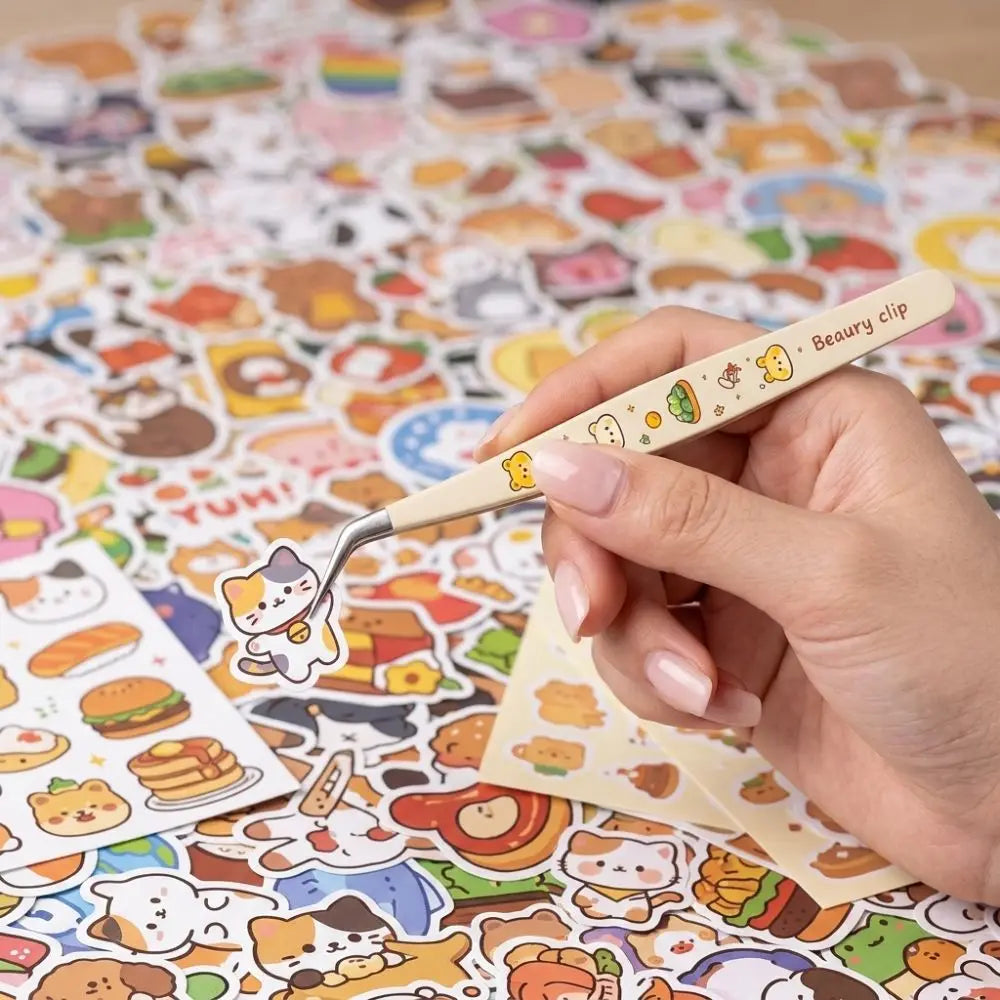 Cartoon Bear Print Curved Stickers Tweezers Stainless Steel Tip Zpaxo