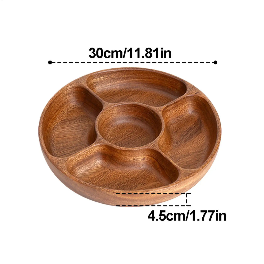 Serving Tray 5-Compartment Charcuterie Platter Wooden Snack Dessert