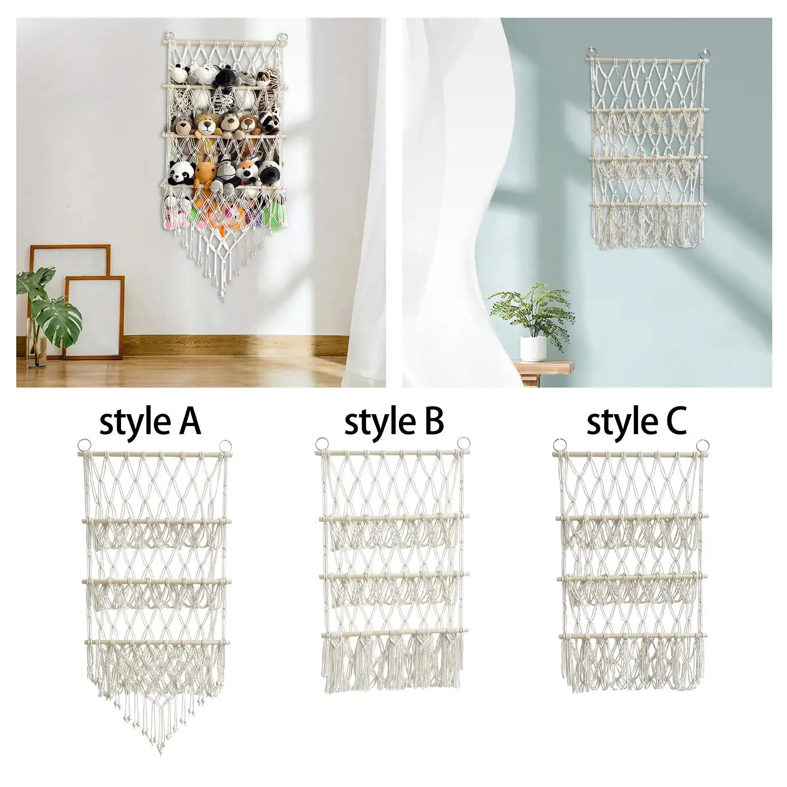 Stuffed Animals Storage Hammock with Tassels Macrame Organizing Plush Toy Organizer Handwoven for Home Decor Nursery Playroom Zpaxo