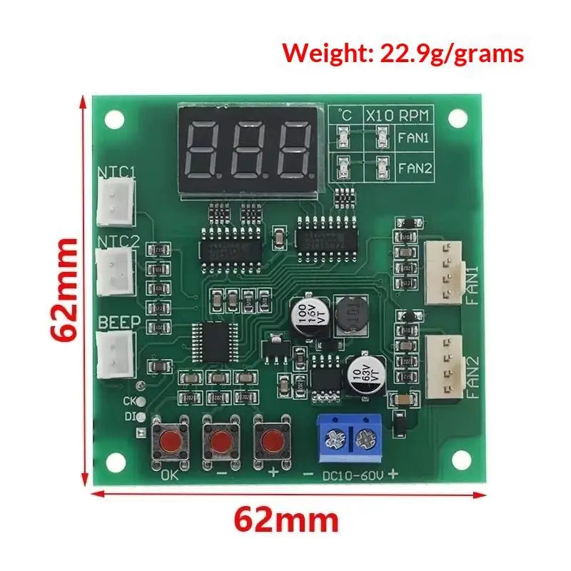 2-Channel PWM Fan Speed Controller – LED Digital Thermostat 12V/24V