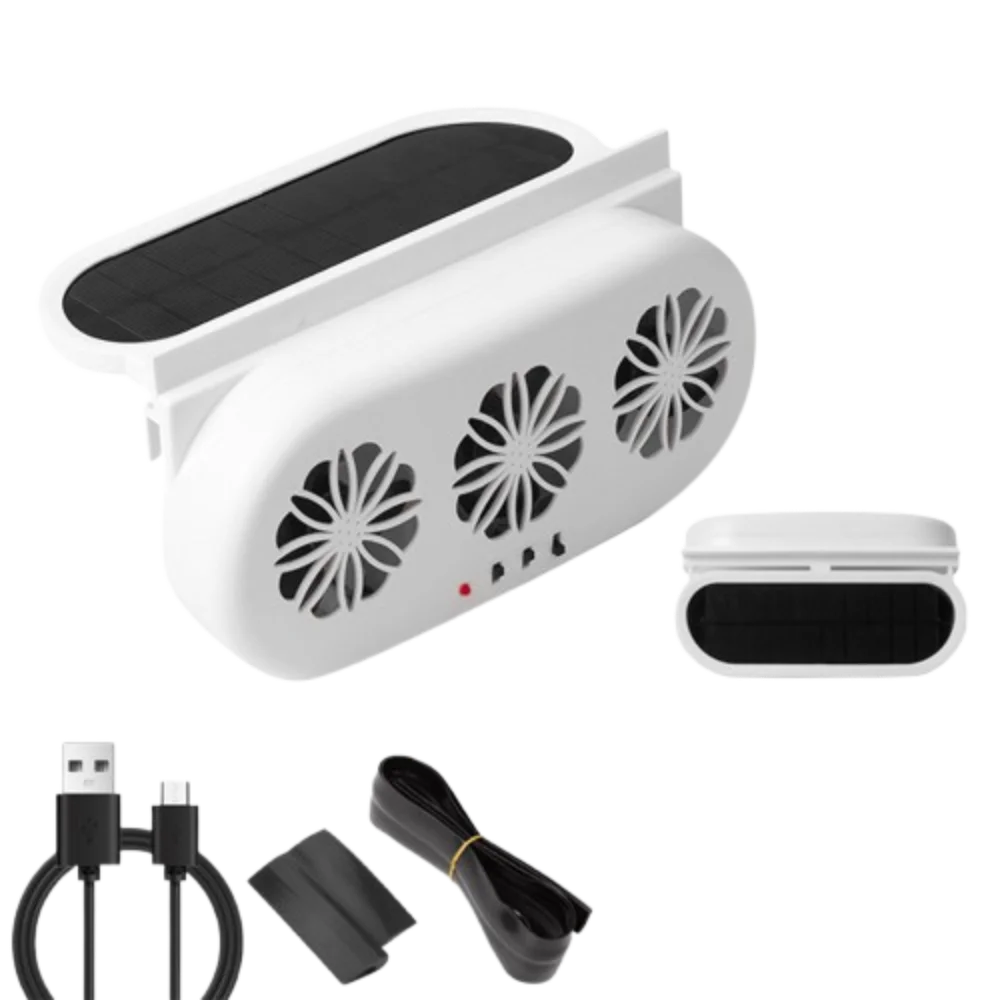 Solar Charging Car Exhaust Fan 3 Heat Dissipation Powered Ventilator Zpaxo Solar-USB White