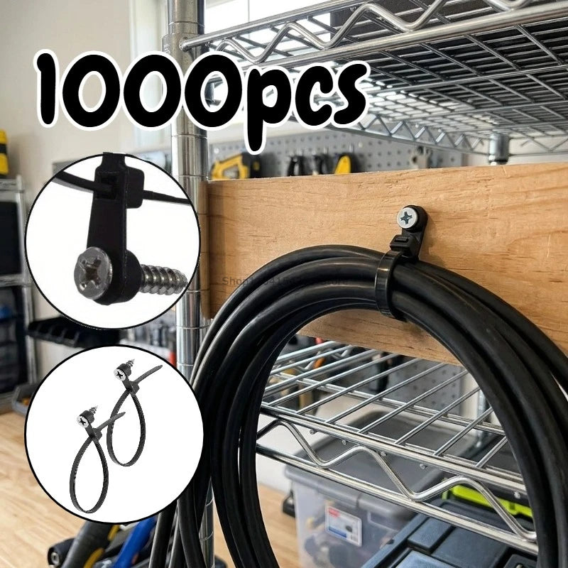 100-1000PCS Screw Hole Cable Ties Nylon Cable Ties Reusable Fixed Self-locking Cord Ties Straps Fastening Loop Office Organizer Zpaxo