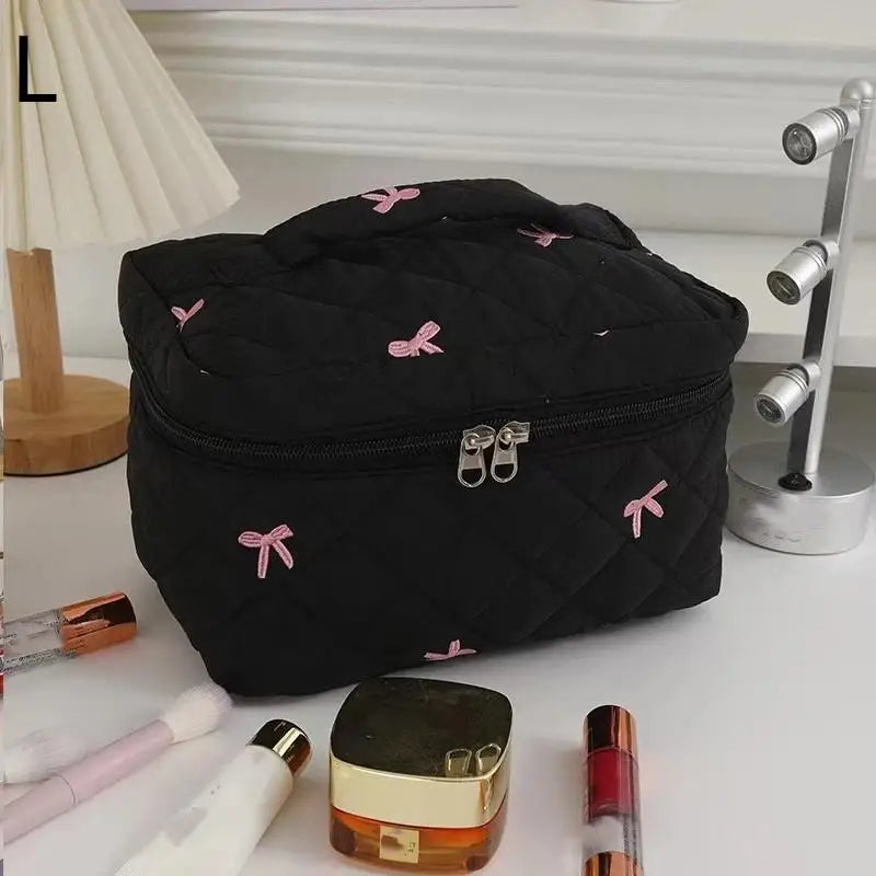 1 Black Women Portable Makeup Bag Large Capacity Bow Quilting Zpaxo L