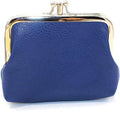 Cute Clip Lock Women's Coin Purse Retro Solid Color Bifold Kiss Lock Small Wallet Simple PU Leather Lipstick Portable Pocket Bag Zpaxo Blue