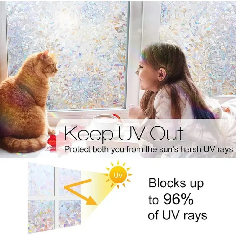 Iridescent Mosaic Static Window Privacy Film Rainbow Prismatic Glass