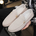 Men's Beige Linen Loafers Gold Buckle Detail Slip Design Breathable Zpaxo D85 Beige 41 China Mainland