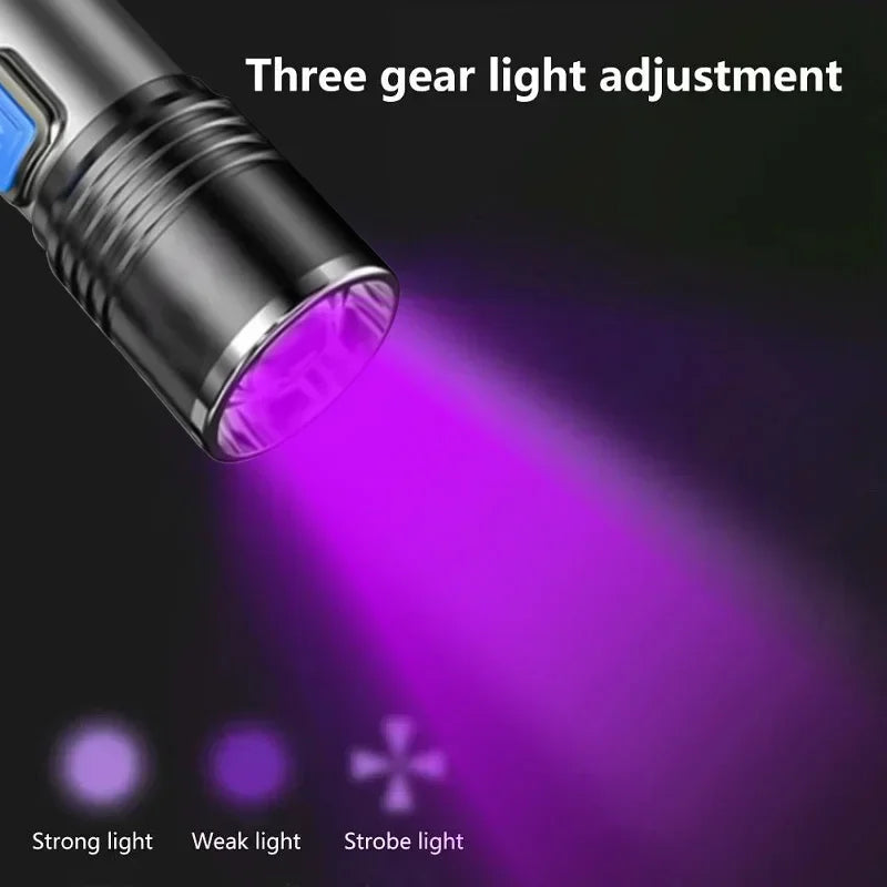 KDULIT 395nm UV Flashlight USB Rechargeable Zoomable 3 Modes