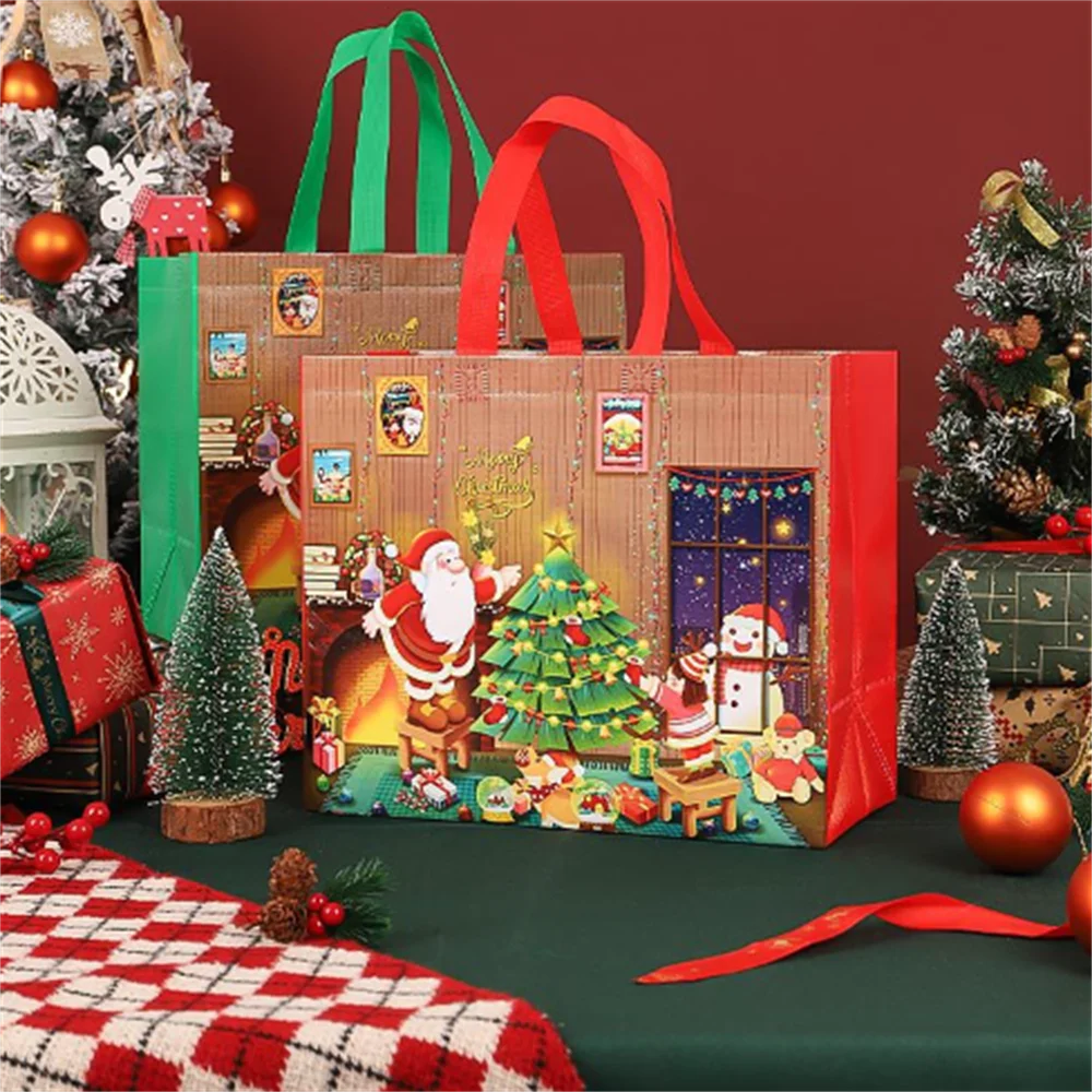 Christmas Non-Woven Gift Bag – Snowman & Xmas Tree Tote Christmas Gift Bag Zpaxo
