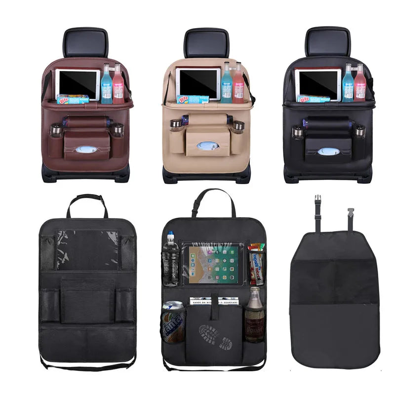 Car Seat Back Organizer Bag Foldable Table Tray Travel Storage