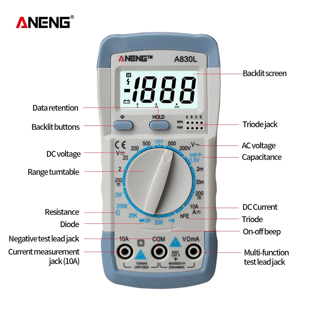 ANENG A830L Profesional 1999 AC DC Voltage Current Tester Lcr Meter