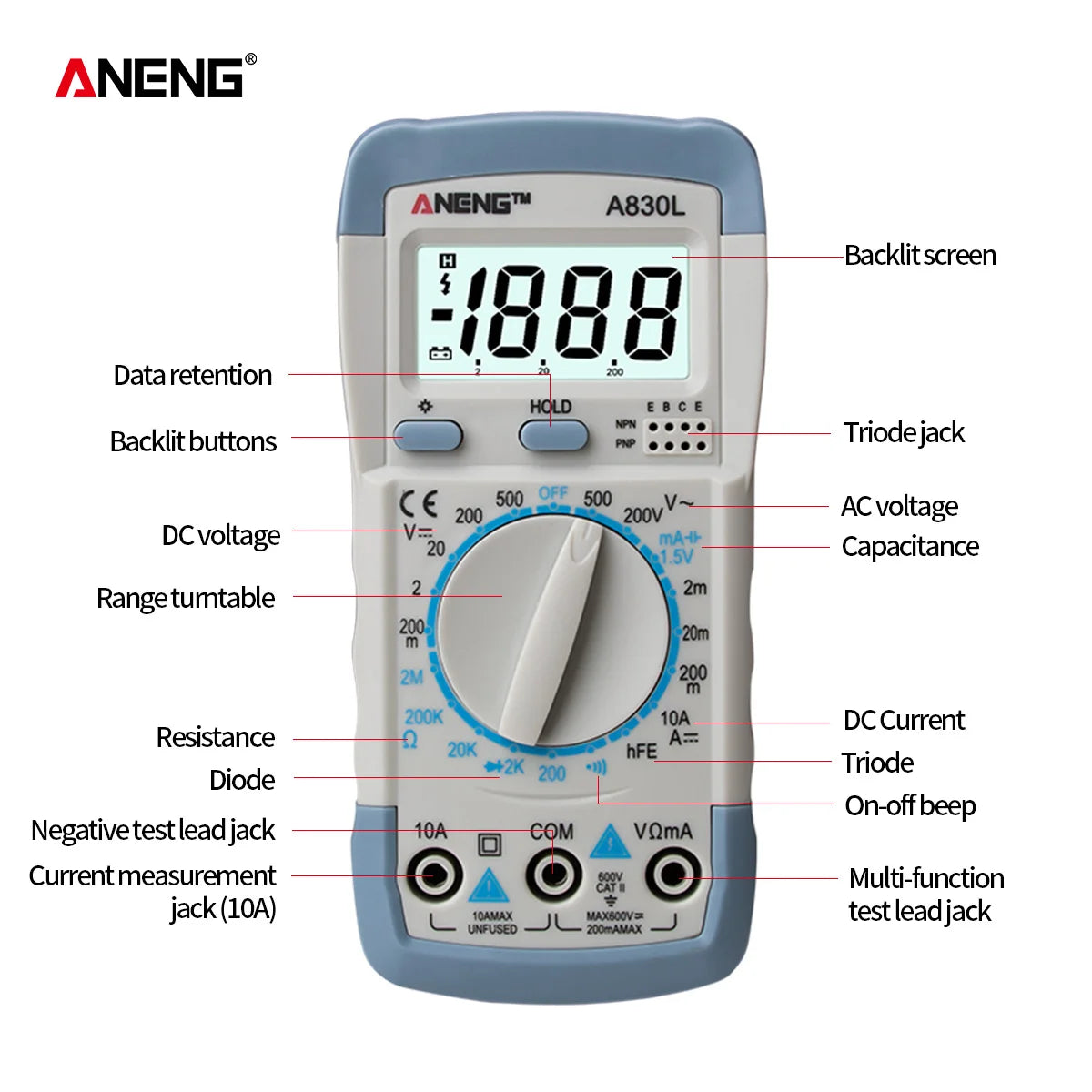 ANENG A830L Profesional 1999 AC DC Voltage Current Tester Lcr Meter