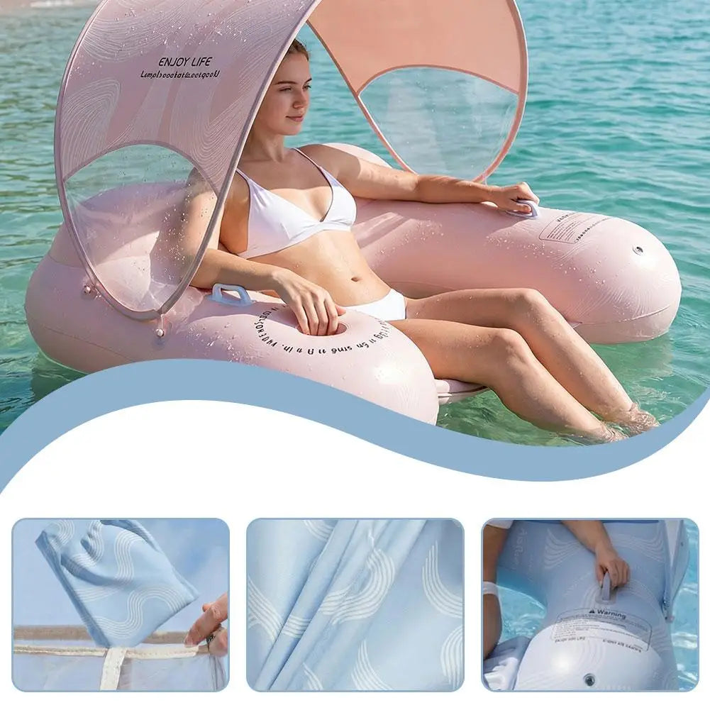 Detachable Sunshade Inflatable Pool Floating Lounger UV Protection Water Sofa Recliner with Cup Holder for Summer Beach Outdoor Zpaxo