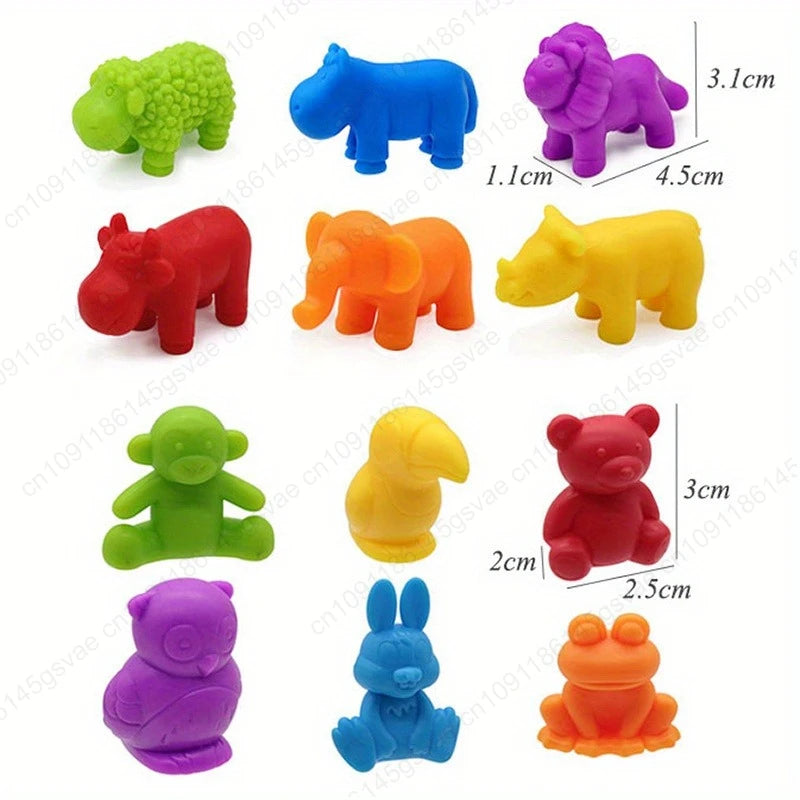 56/36pcs Rainbow Sorting Game Animal Puzzle Toy Dinosaur Traffic Color Matching Game Education Sensory Toys For Kids Preschool Zpaxo