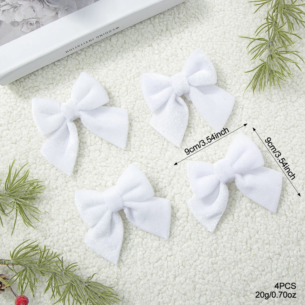 Velvet Christmas Bow Ornament – Pink, Green & White Tree Decor Christmas Bow Ornament Zpaxo 4PCS White-9CM Other