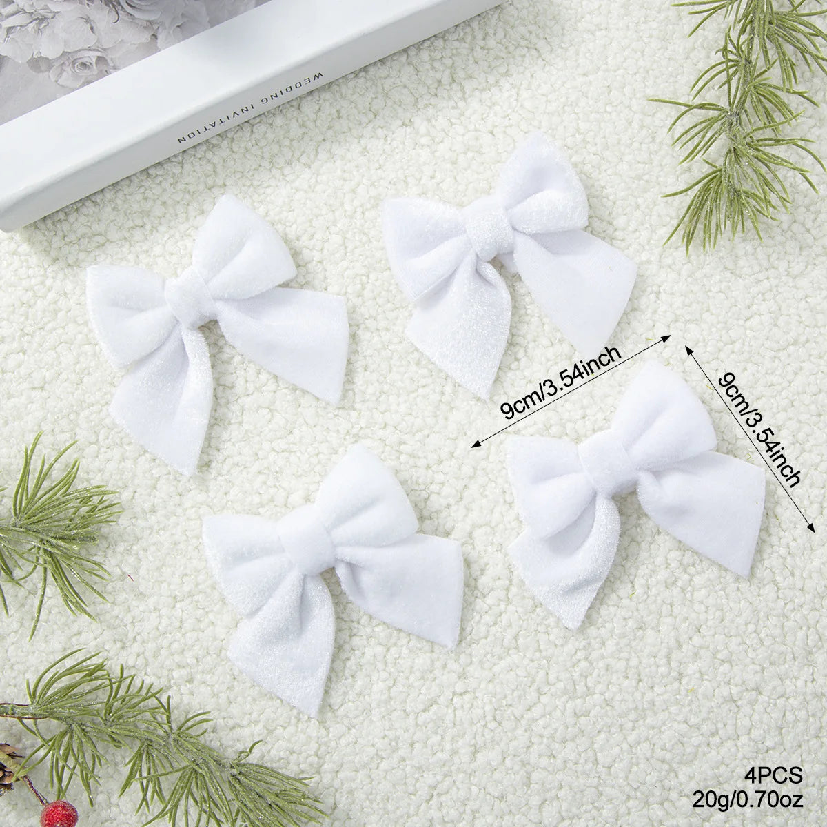Velvet Christmas Bow Ornament – Pink, Green & White Tree Decor Christmas Bow Ornament Zpaxo 4PCS White-9CM Other