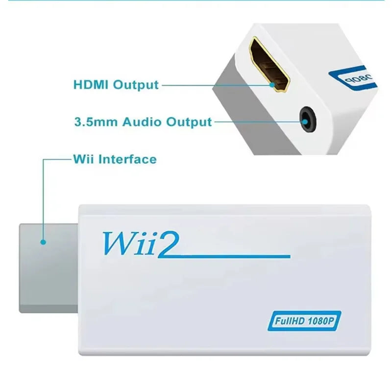 Full HD HDMI-Compatible Adapter For Wii Console Converter with 3.5mm Jack Audio Video Cable 720P For PC HDTV Monitor Display Zpaxo